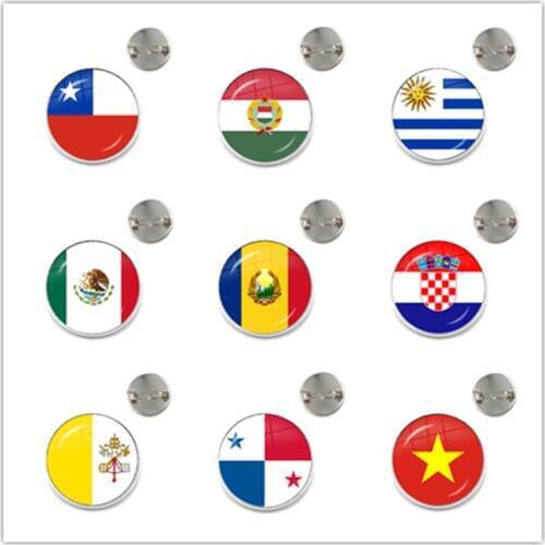 Chile Hungary Uruguay Mexico Romania Croatia Vatican Panama Vietnam National Flag Glass Brooch Collar Pins Jewelry Gift