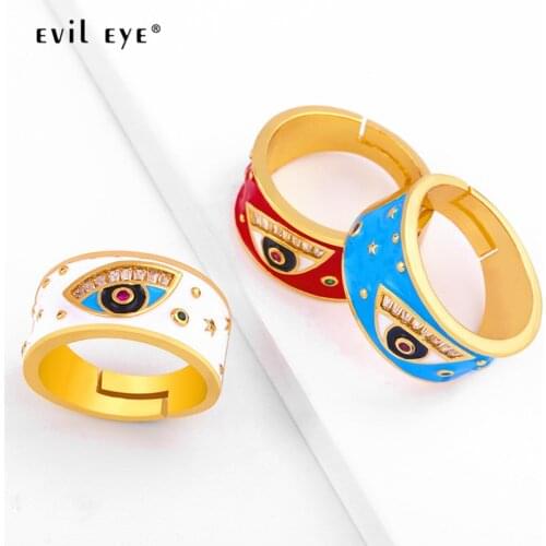 EVIL EYE Micro Pave Zircon Turkish Eye Star Ring Gold Color Copper Wedding Band Ring Adjustable Jewelry for Women Girls LE530