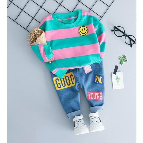 Boys/girls clothing set children clothing striped T - shirt + jeans 2pc/sets kids clothes toddler girls/boys sets