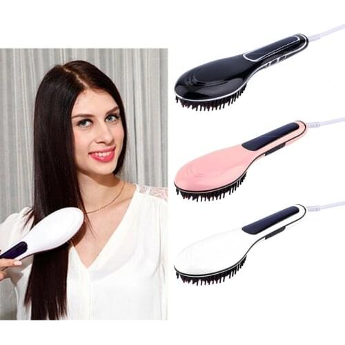 Hair Straightener Comb Electric Adjustable Temperature Control Iron Brush Massage Comb Black/Pink/White