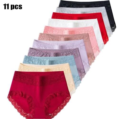 11Pcs Cotton Womens underwear Lace student cute Comfortable Sexy Panties seamless plus size briefs Female Lingerie