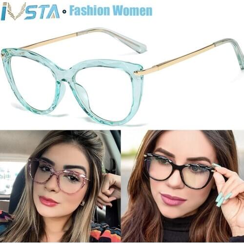 IVSTA Clear Glasses Women Optical Frame Pink Lady Prescription Eyewear Optometry Korean Brand Nerd Cat Eye Glasses Fashion 03438