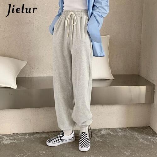 Jielur Spring New Womens Sports Pants Casual Loose Harem Pants High Waist Sweatpants Fashion Female Trousers Black Gray Joggers