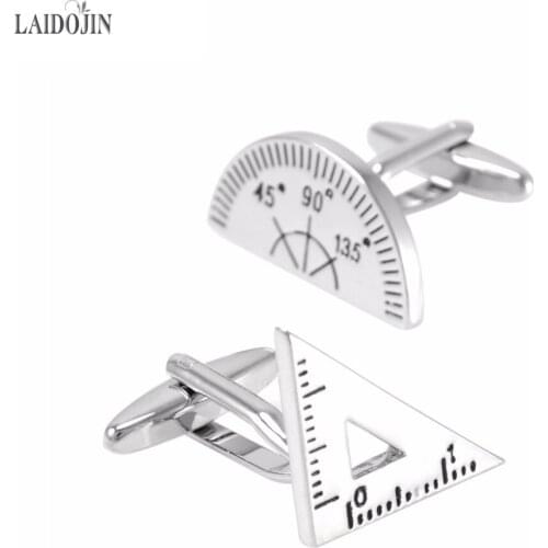 LAIDOJIN Protractor&Triangle Rule Mix Cufflinks for Mens Brand Cuff bottons High Quality Cuff links Fashion Men Jewelry