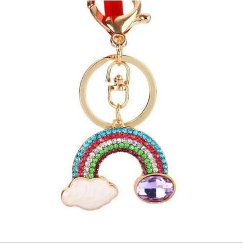 Personality Rainbow Clouds Rhinestone Keychain Crystal Keyring Woman High Quality Girl Handbag Car Keyholder Accessories Jewelry