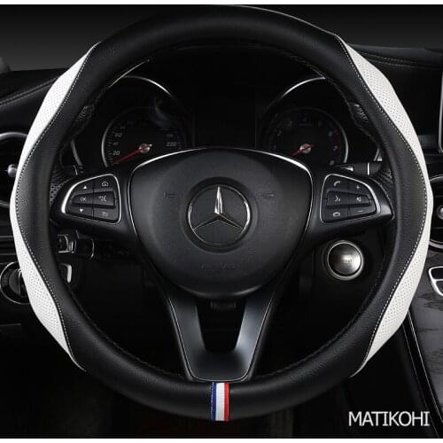 MATIKOHI Carbon Fiber Leather Car Steering Wheel Cover For Mitsubishi ASX Outlander Lancer Pajero L200 Mirage Triton Attrage