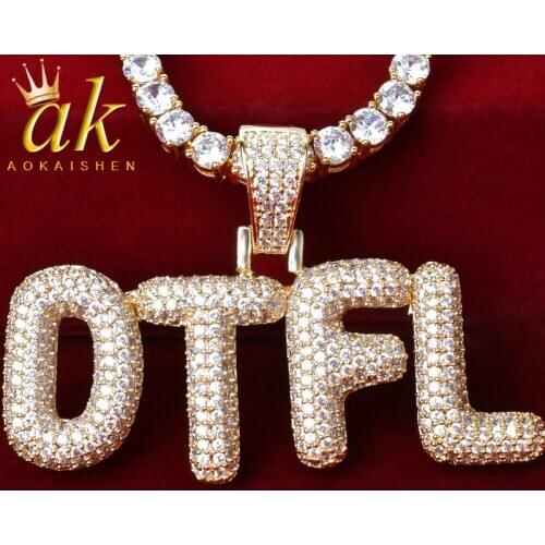 Custom Name Small Bubble Letters Pendant For Men Gold Color Charm Zircon Hip Hop Jewelry With Tennis Chain