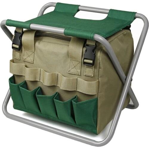 New Portable Gardening Tools Bag Folding Chair Multi High Capacity Oxford Pocket Gardening Tools Storage Pouch Portable Tool Kit