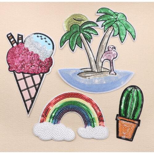 New arrival 5 pcs Rainbow Icecream big sequins Iron On sew on popular Patches garment Appliques Accessory free shipping