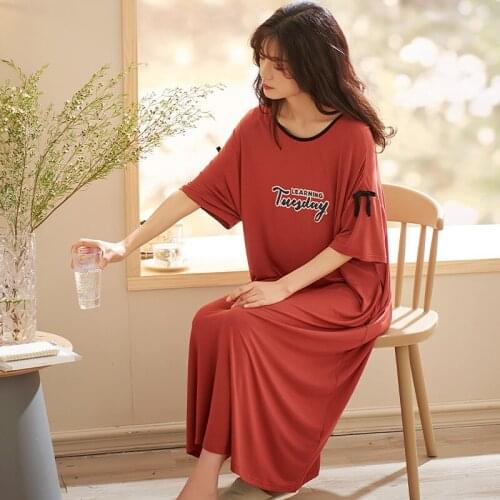 Summer New Style Short Sleeve Nightgown & Sleepstirts Large Size Long Skirt Household Over Knee Nightdress Womens Sleepwear