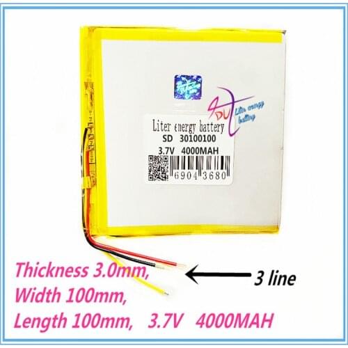 3 line 3.7V lithium Tablet polymer battery 30100100 4000MAH mobile power DIY tablet computer