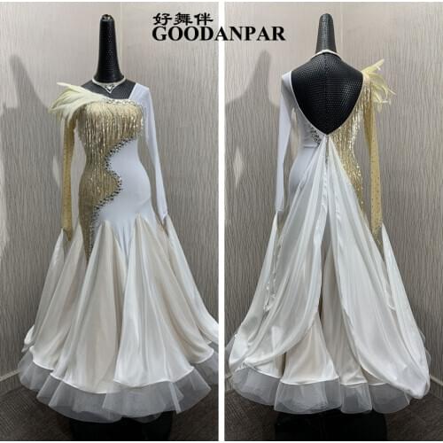 Ballroom dance dress ballroom dance competition dresses white Modern Waltz Tango Dance Dress