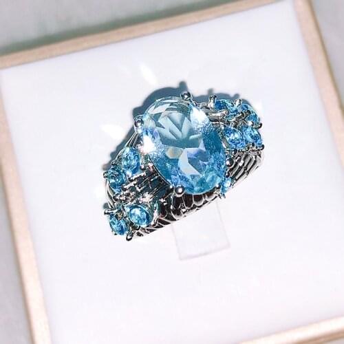 Romantic Blue Crystal Engagement Ring Fashionable Feminine Jewelry Birthday Gift