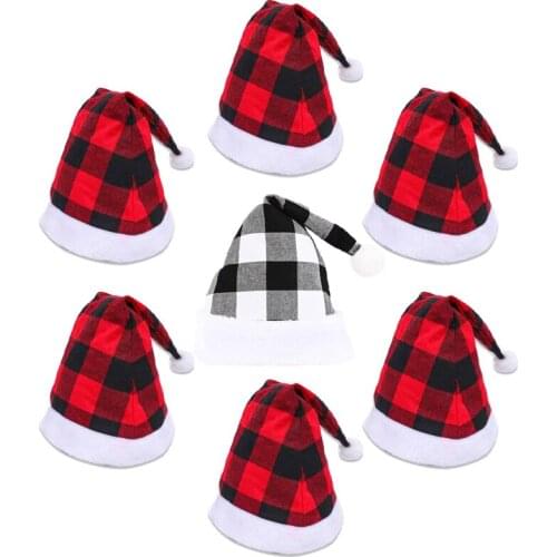 Santa Claus Christmas Hat Elk Red Black Plaid Xmas Cap Christmas Decorations for Home 2022 New Year Navidad Noel Ornaments Gifts