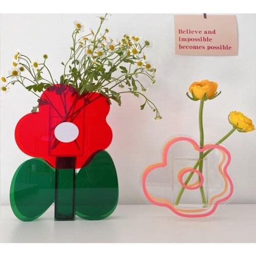 Nordic Acrylic Tabletop Vase Floral Decoration Desk Table Ornaments Flower Storage Holder Centrepiece Home Office Studio Decor