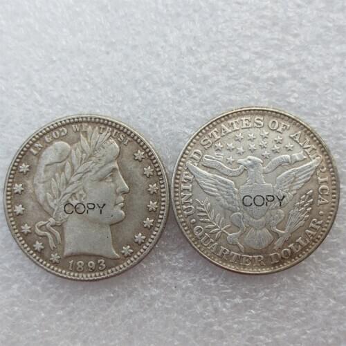 USA Barber Quarter Dollars 1893 Different Mint Silver Plated Copy Coin
