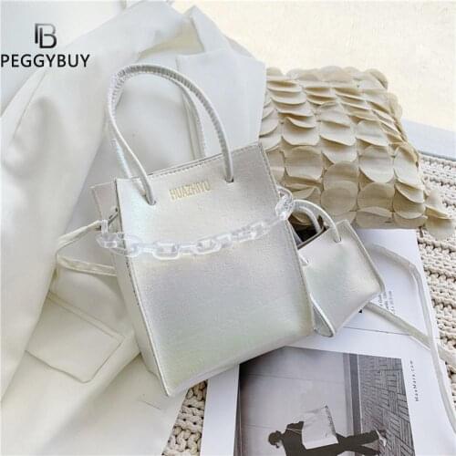 Women Messenger Bags Female PU Leather Laser Crossbody Bags Acrylic Chain Shoulder Bag Fashion Casual Designer Female Handbag