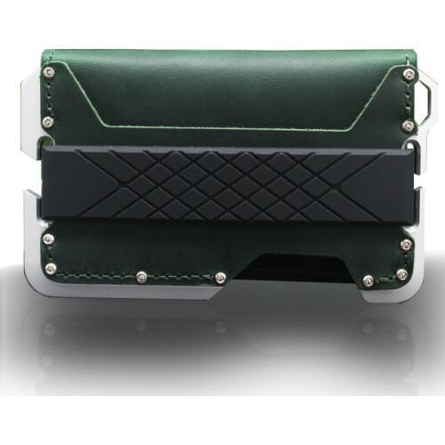 Vintage Genuine Leather Multi-function RFID Wallet Aluminum Front Pocket Minimalist Card Holder Tactical Army Fans Equipment