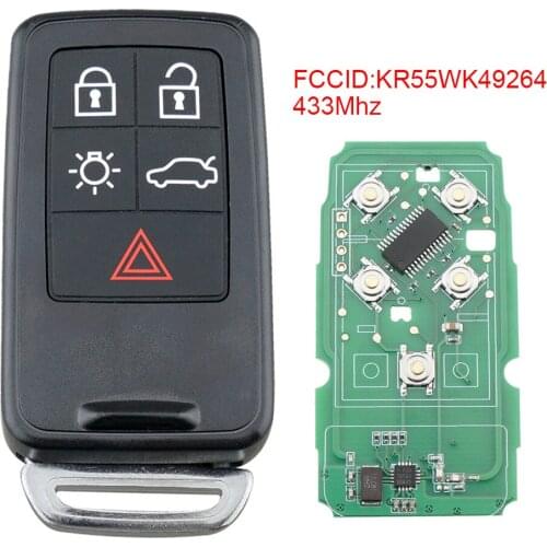5Buttons 433Mhz ABS Remote Car Key Entry Replacement with ID46/7953 Chip KR55WK49264 Fit for Volvo 2010-2017 XC60 2008-2016 XC70