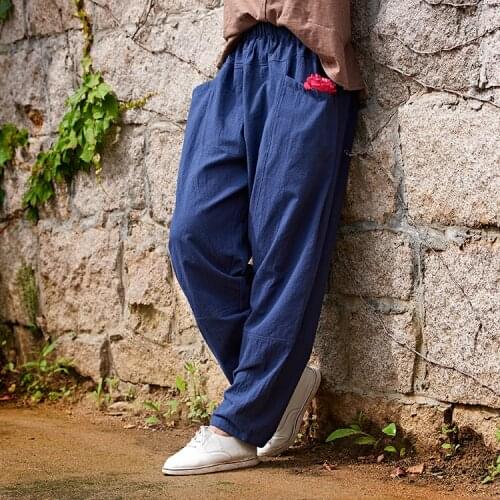 2016 Women Autumn Winter Cotton Linen Pencil Pants Ladies Pencil Trousers Solid Color Elastic Waist Pants