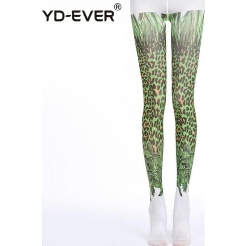 YD-EVER print women tights Cotton Jacquard Pantyhose brand fashion Thin Spring Autumn Tattoo Colored Printed Hosiery leopard