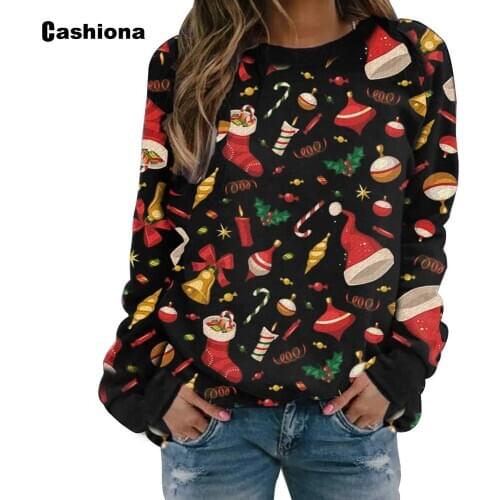 Plus size Women Vintage Leisure Casual Sweatshirt Model Christmas Print O-neck Loose Womens Top 2020 Winter Holiday Sweatshirt