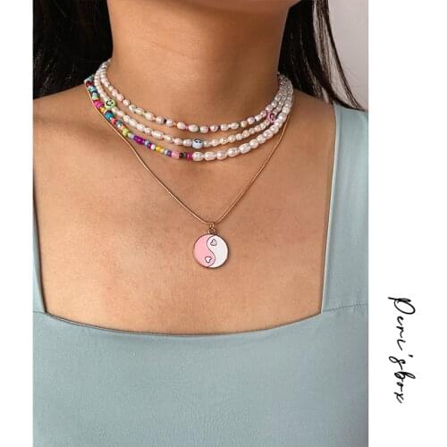 PerisBox Boho Rainbow Acrylic Pearl Beaded Necklace For Women Cute Colorful Beads Pearl Collar Necklaces Summer Choker Jewelry