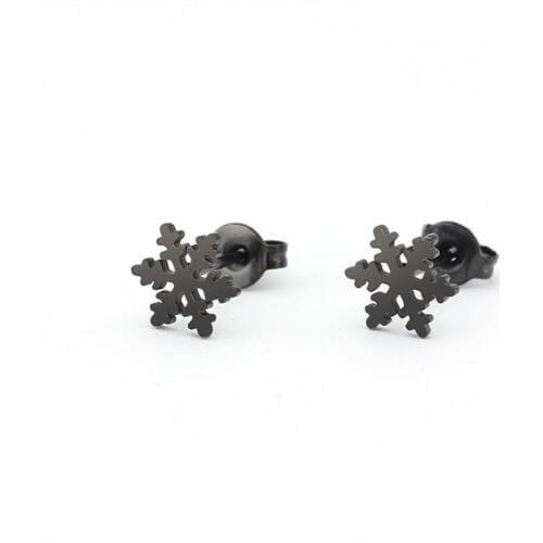 1Pair Well Defined Tiny Snow Flake Earrings Stainless Steel Earring Simple Black Hiphop Ear Studs Jewelry For Women Girls Men