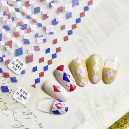 1 Pc Red Blue Lattice Embossed Nail Art Stickers Mixed Color Geometric Design Acrylic Adhesive Decal Manicure Tools Makeup XQL23
