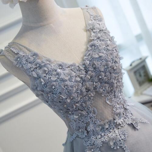 100%real light silver grey flower beading fancy dress short ball gown/short lolita dress