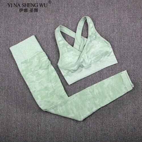 2PCS Camouflage Camo Yoga Pants Set Sports Wear For Women Gym Push-up Fitness Clothing Yoga Leggings + Sport Bra Gym Sport Suit