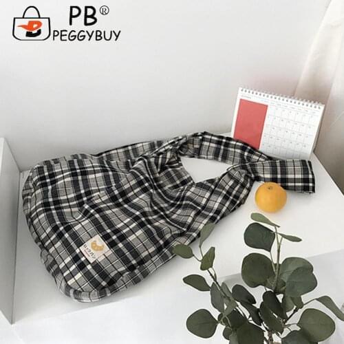 2021 Casual Women School Bags Retro Ladies Plaid Print Shoulder Shopping Bag Handbags Simple Art Bag Shoulder Bag