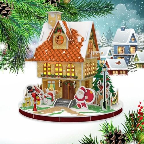 3D Christmas DIY Miniature Dollhouse Jigsaw Puzzle Rotatable Construction Early Educational Toys for Children Birthday Gifts