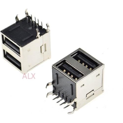 5PCS DOUBLE USB 2.0 TYPE A female jack socket connector USB-A 8 PIN 90 Degrees right angle for PCB