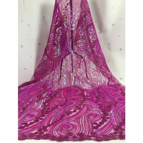 5yards/pc) fushia pink African tulle lace fabric wonderful embroidered French net lace fabric with sequins for party FZX043