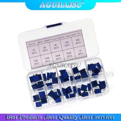 50pcs 3296W Multiturn Trimmer Potentiometer Kit High Precision 3296 Variable Resistor With Free Box electronic diy kit