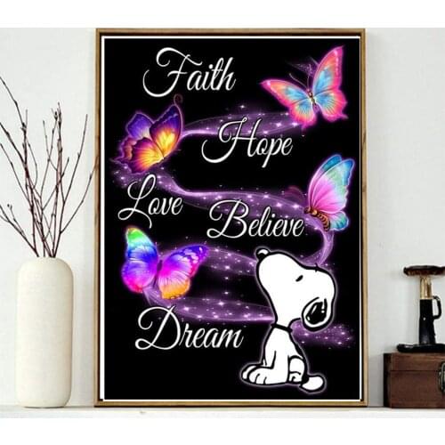 5D Diamond Embroidery Dog DIY Diamond Painting Butterfly Text Art Full Square Round Mosaic Set Crafts Home Decoration Love Gif