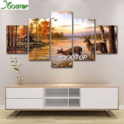 Diy Diamond Painting cross-stitch puzzle 5D Full Drill Mosaic Diamant Embroidery Home Decor deer forest 5 Panel ML1162