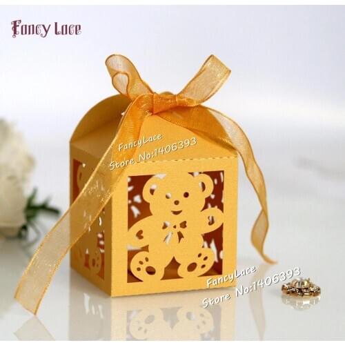 Free Shipping 50pcs Laser Cut Lovely bear Wedding Party Candy Boxes Chocolate Box Birthday Gift Box Birthday Party Decoration