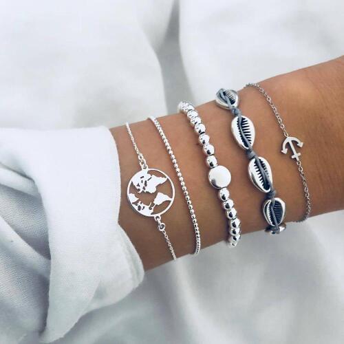 Bohemian Beads Bracelets Vintage Fashion Ocean Map Shell Anchor 8 Infinity Bracelets Bangles Sets For Women Jewelry