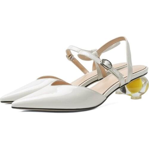 Brand New Genuine Leather Low Heel Women Shoes Pointed Toe Strange Heel Women Sandals Summer Shoes High Quality