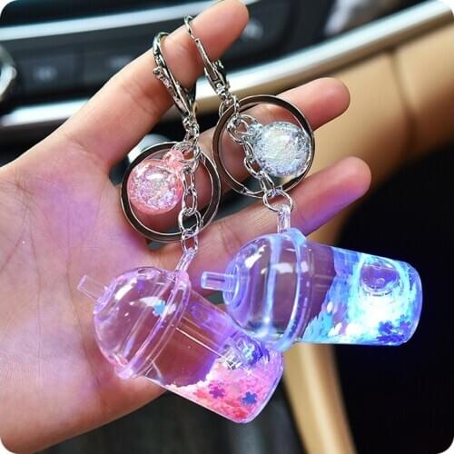 New Liquid keychain Glow Milk Tea Quicksand Bottle Keychain for Bag Keyring Car Keychains Lovely Pendant Gifts