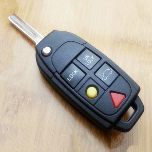 DAKATU Replacement Shell Folding Flip Smart Keyless Entry Remote Key Case Fob 5 Button For Volvo S80 S60 V70 XC70 XC90