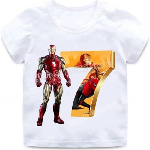 Graphic Marvel Tee Iron Man number T Shirt Kid Cotton Shirts Boys Clothing Tops Birthday Superhero Print Digital Short Sleeve