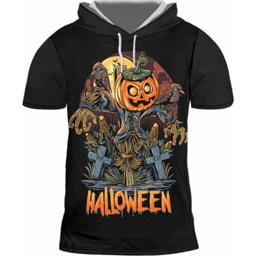 IFPD EU Size 3D Horror Hooded T-shirt Halloween 3D Printed Tshirt Hip Hop Pumpkin Head Scarecrow Male And Female Tshirt