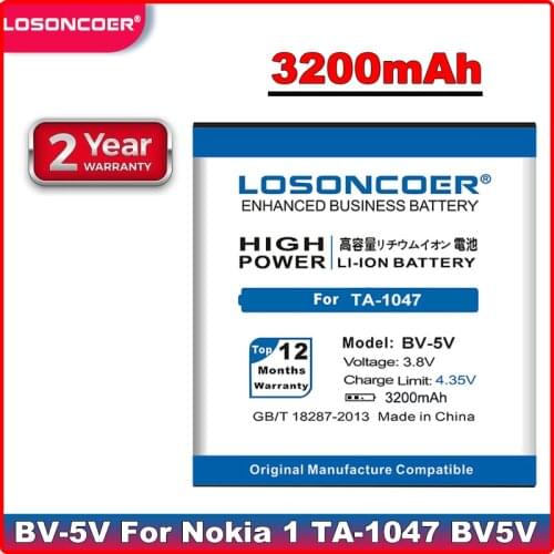 LOSONCOER 3200mAh BV-5V BV 5V Good Quality Mobile Phone Batteries For Nokia 1 TA-1047 BV5V Battery