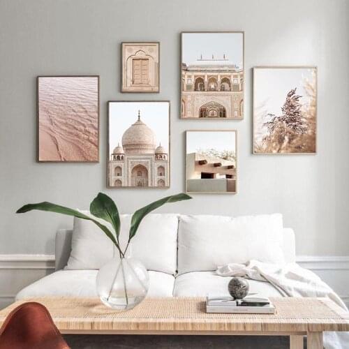 Moroccan Wall Art Canvas Painting Islamic Palace Lake Water Desert Landscape Posters And Prints Simplicity Home Decoration