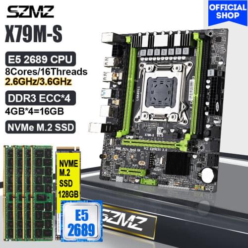 LGA 2011 X79 Motherboard Combo with Xeon assembly kit E5 2689 CPU + 16GB DDR3 ECC RAM + 128GB M.2 SSD placa mae X79 Motherboards