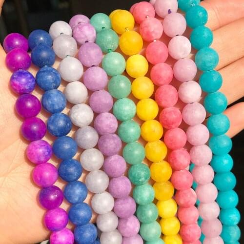 Frosted Matted Stone Multicolor Jade Loose Round Beads For DIY Jewelry 6 8 10mm Natural Beads Making Bracelet Accessories 15