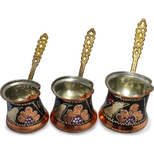Handmade Turkish Small Size Copper Coffee Pot 3 Pieces